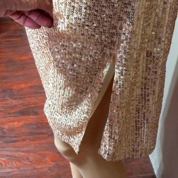 NWT Pink Armadillos mini gold sequins polyester skirt, sz L - Picture 2 of 7